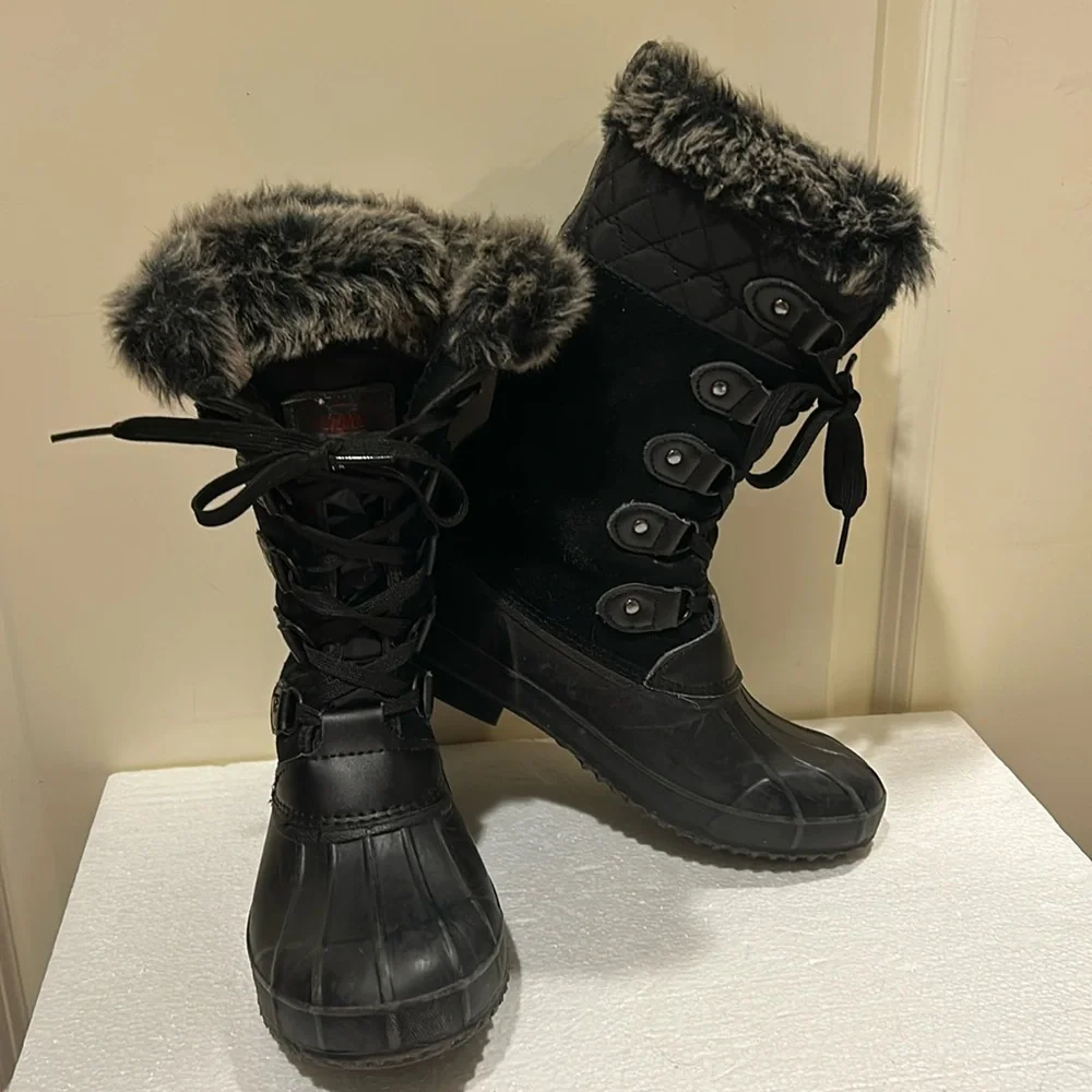 KHOMBU laceUp Tall Suede leather rubber Snow winter Boots Faux Fur size 6.5